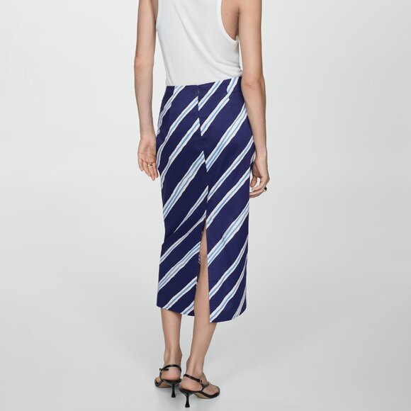 Mango Blue & White Slit Striped Skirt/NWT/12 - Picture 3 of 16
